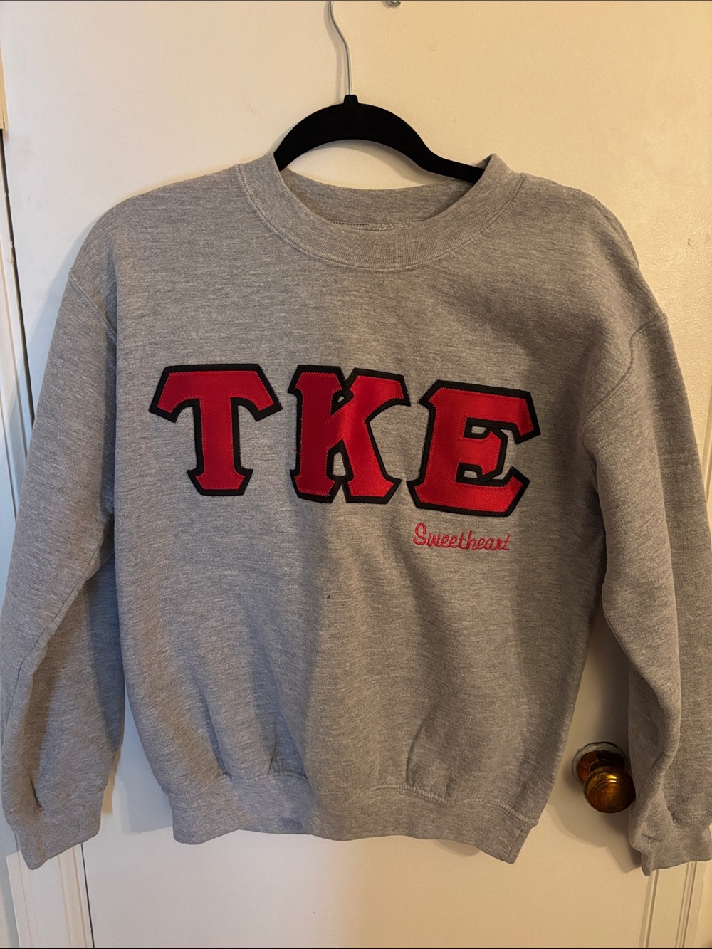 Gildan Grey Crewneck Sweatshirt with Red Lettering